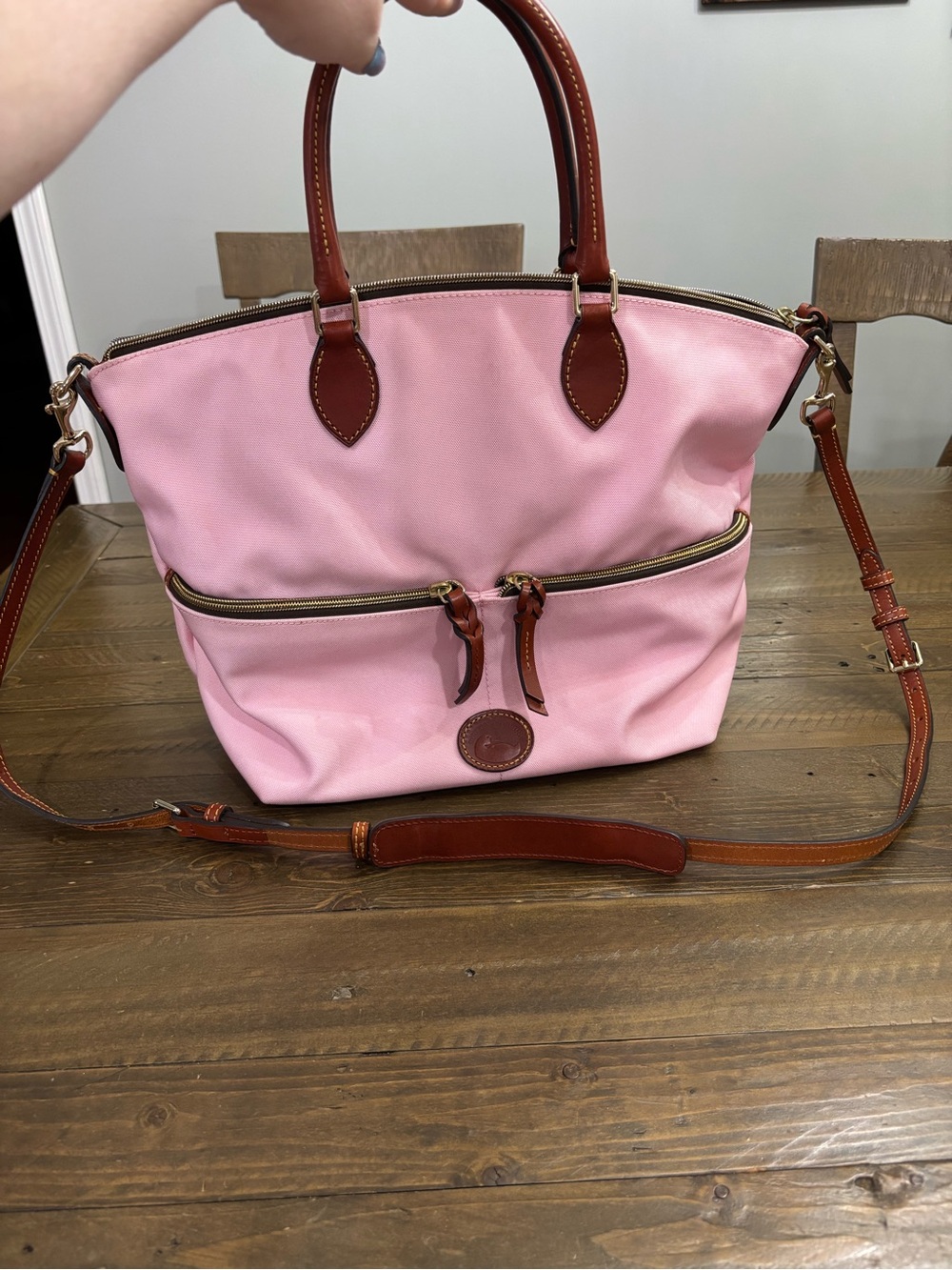 Dooney & Bourke Pink Satchel with Brown Leather Trim
